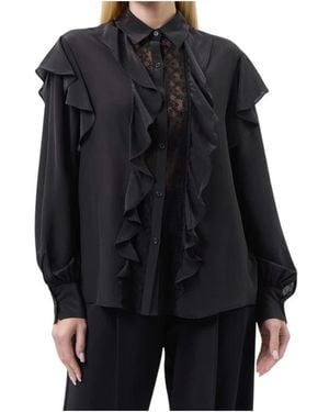 Kaos Bluse Mit Rüschen Und Spitze - Schwarz
