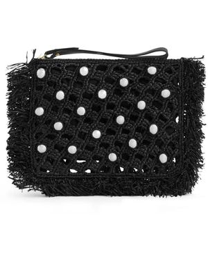 Rabanne Tassen ,Zwart ,Leer Raffia Fringe Wrist Pouch