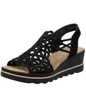 Rieker Woven Upper Wedge Sandal - Schwarz