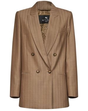 Etro Gestreifter Wolljacquard-Sakko Mit Doppelreihiger Knopfleiste - Braun