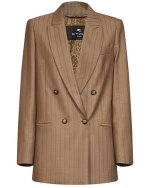 Etro Jassen ,Bruin ,Wol Gestreepte Wol Jacquard Double-Breasted Blazer