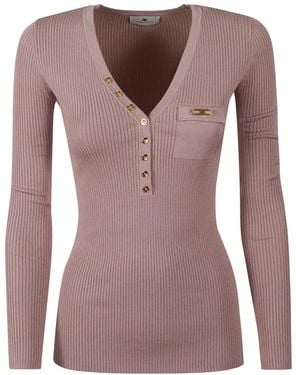 Elisabetta Franchi V-Neck Knitwear - Marrón