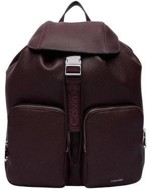 Calvin Klein Tassen ,Bruin ,Polyester Webbing Strap Flap Rugzak - Paars