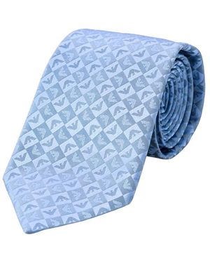 Emporio Armani Accessoires ,Blauw ,Pure Silk Eagle And Check Jacquard Tie