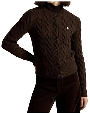 Polo Ralph Lauren Truien & Vesten ,Bruin ,Wol Kabelgebreide Wol-Cashmere Vest - Zwart
