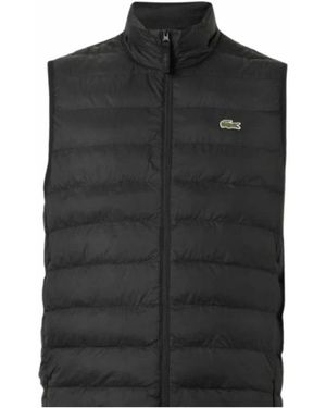 Lacoste Jassen ,Zwart ,Leer Gewatteerd Windjack-Vest