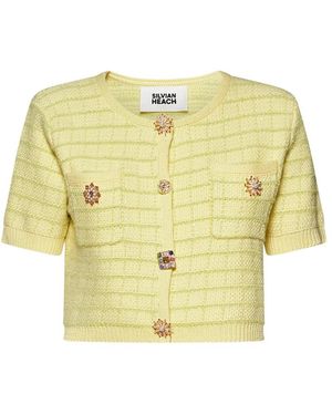 Silvian Heach Truien & Vesten ,Geel ,Kort Jasje Met Juweeldetails