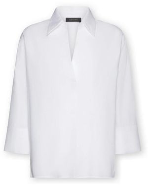 Elena Miro Overhemden ,Wit ,Katoen Poplin Blouse Met Driekwart Mouwen