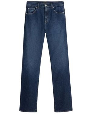 7 For All Mankind Dunkelblaue High-Waisted Straight Cut Jeans