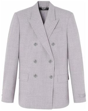 Versace Jassen ,Grijs ,Wol Double-Breasted Chambray Blazer - Blauw