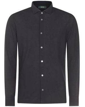 Zanone Overhemden ,Blauw ,Overhemd Met Knoopsluiting