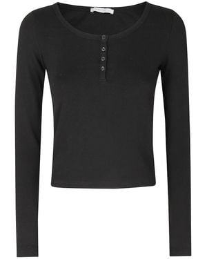 Low Classic Henry Neck Long Sleeve T-Shirt - Zwart