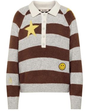 Le Comte Gestreifter Pullover Mit Polokragen - Braun