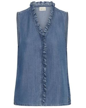 Cream Sleeveless Tops - Blue