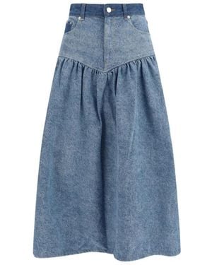 Ganni Heavy Washed Denim Midi Rok - Blauw