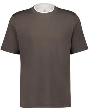 Brunello Cucinelli Braunes Baumwoll-Crew-Neck T-Shirt - Grau