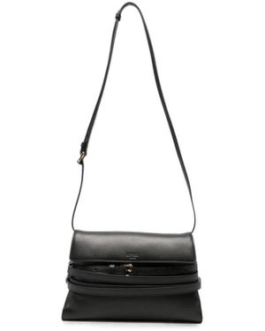 Moschino Tassen ,Zwart ,Leer Leren Schoudertas Met Gesp
