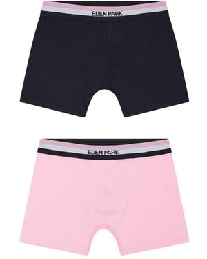 Eden Park Packung Mit Zwei Einfarbigen Stretch-Baumwoll-Jersey-Boxershorts Mit Dreifarbigen Marineblauen Und Rosa Elastischen Bund