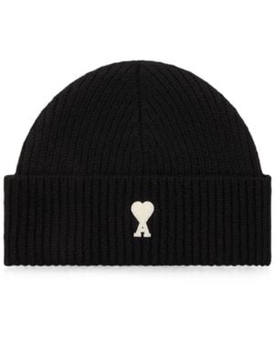 Ami Paris Beanie Mit Kontrastierendem Ami De Coeur - Schwarz