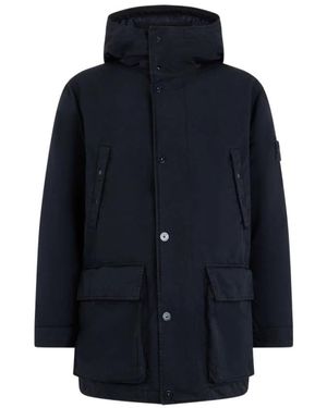 Stone Island Jassen ,Blauw ,Leer Korte Donsjas