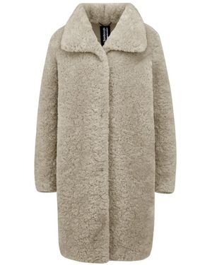 Bomboogie Bimaterial Single-Breasted Coat - Naturel