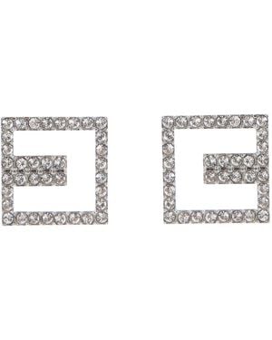 Elisabetta Franchi Silberne Logo Outline Strass Ohrringe - Mettallic