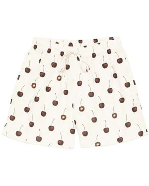 Stine Goya Mini Shorts Ivory Cherry Print - White