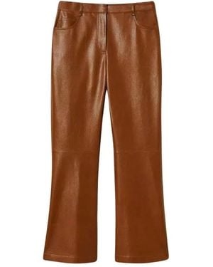 Twinset Broeken ,Bruin ,Leer Broek Met Wijde Pijpen Van Imitatieleer