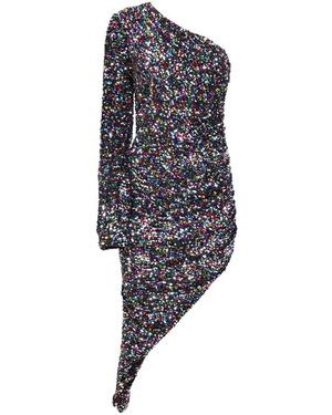 Amen Schwarzes Samt Pailletten One-Shoulder Kleid