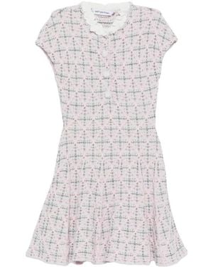 Self-Portrait Kleedjes ,Roze ,Katoen Check Knit Beaded Mini Dress - Wit