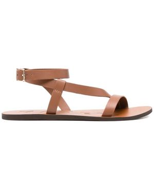 Manebí Schoenen ,Bruin ,Leer Sandalen Met Platte Zool En Gespsluiting