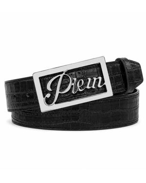 Philipp Plein Accessoires ,Zwart ,Leer Leather Belt Cocco