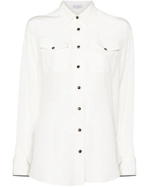 Brunello Cucinelli Overhemden ,Long Sleeve Utility Shirt - Wit