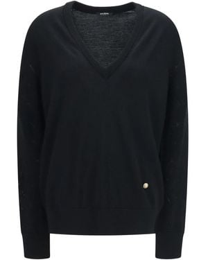 Balmain Truien & Vesten ,Zwart ,Wol Trui Met V-Hals En Ruitpatroon