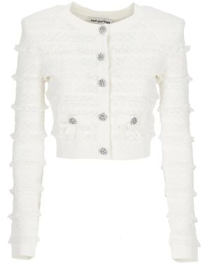 Self-Portrait Pointelle Diamante Cardigan - Wit