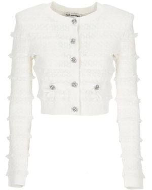 Self-Portrait Pointelle Diamante Cardigan - Wit