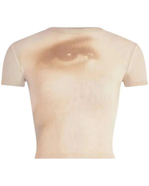 Jean Paul Gaultier Tops ,Mesh Baby Tee Bedrukte Gezicht - Naturel