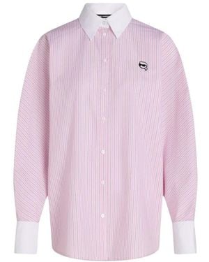 KARL LAGERFELD Overhemden ,Roze ,Katoen Contrast-Collar Ikon Stripe Shirt - Paars