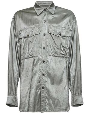 Dries Van Noten Long-Sleeved Satin Shirt - Grey