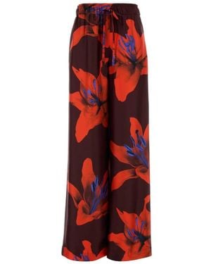 McQueen Printed Satin Wide-Leg Pant - Red
