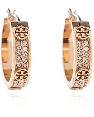Tory Burch Small Icon Pavé Hoop Earrings - Metallic