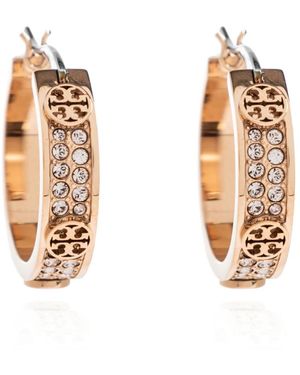 Tory Burch Small Icon Pavé Hoop Earrings - Metallic
