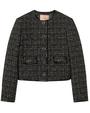 Twinset Jassen ,Zwart ,Polyester Bouclé Gewatteerd Jasje