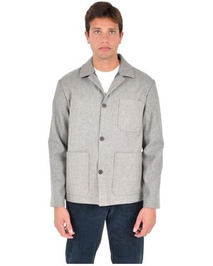 Drumohr Shirt-Collar Wollen Jas - Grijs