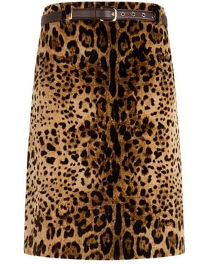Max Mara Leo-Muster Midi-Rock Mit Gürtel - Braun