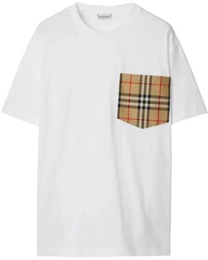 Burberry Check Pocket Katoenen T-Shirt - Wit
