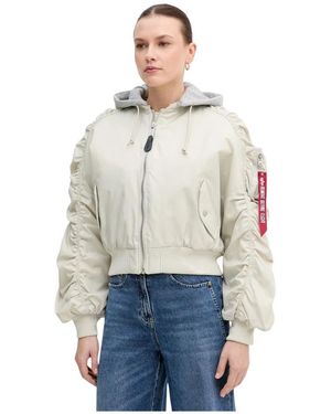 Alpha Industries Korte Bomberjack Met Capuchon - Grijs