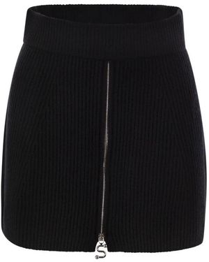 Sportmax Rokken ,Zwart ,Geribde Gebreide Midi-Rok Met Ritssluiting