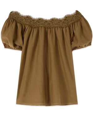 Oltre Off-Shoulder-Bluse Mit Spitze - Grün