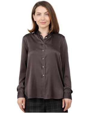 Caliban Zijden Blouse Met Mandarijnkraag - Bruin